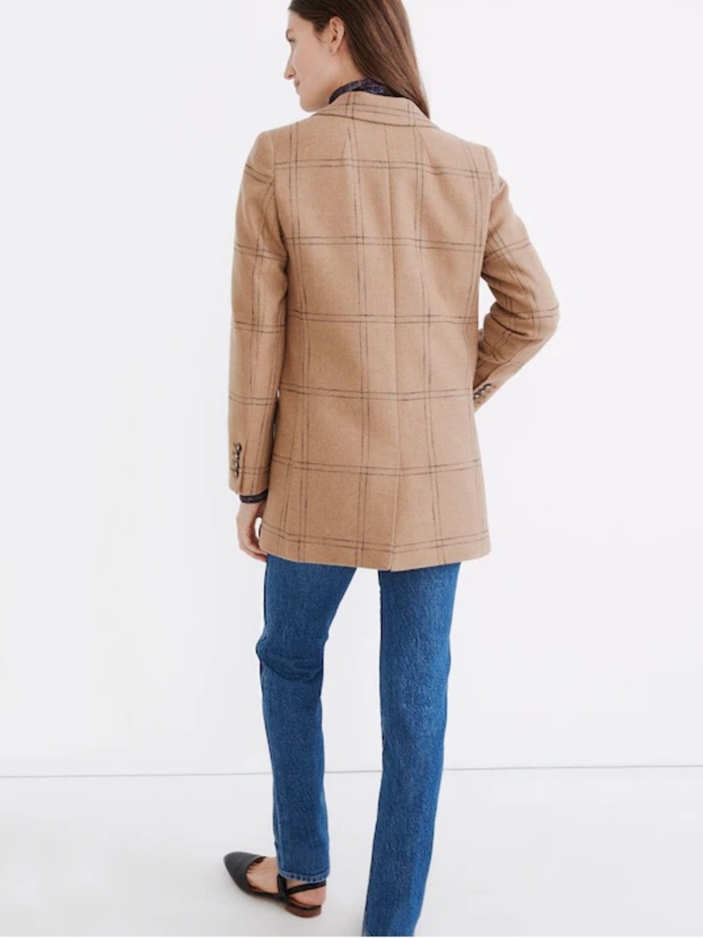 New with tags Madewell Larsen Windowpane Check Recycled Wool Blend Blazer Tan M - Picture 4 of 11